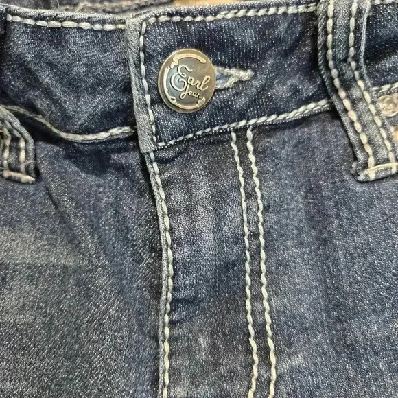 Earl Cropped Cuffed Straight leg Jeans Stud Rhinestone Embellished Women's 4 - Picture 3 of 13